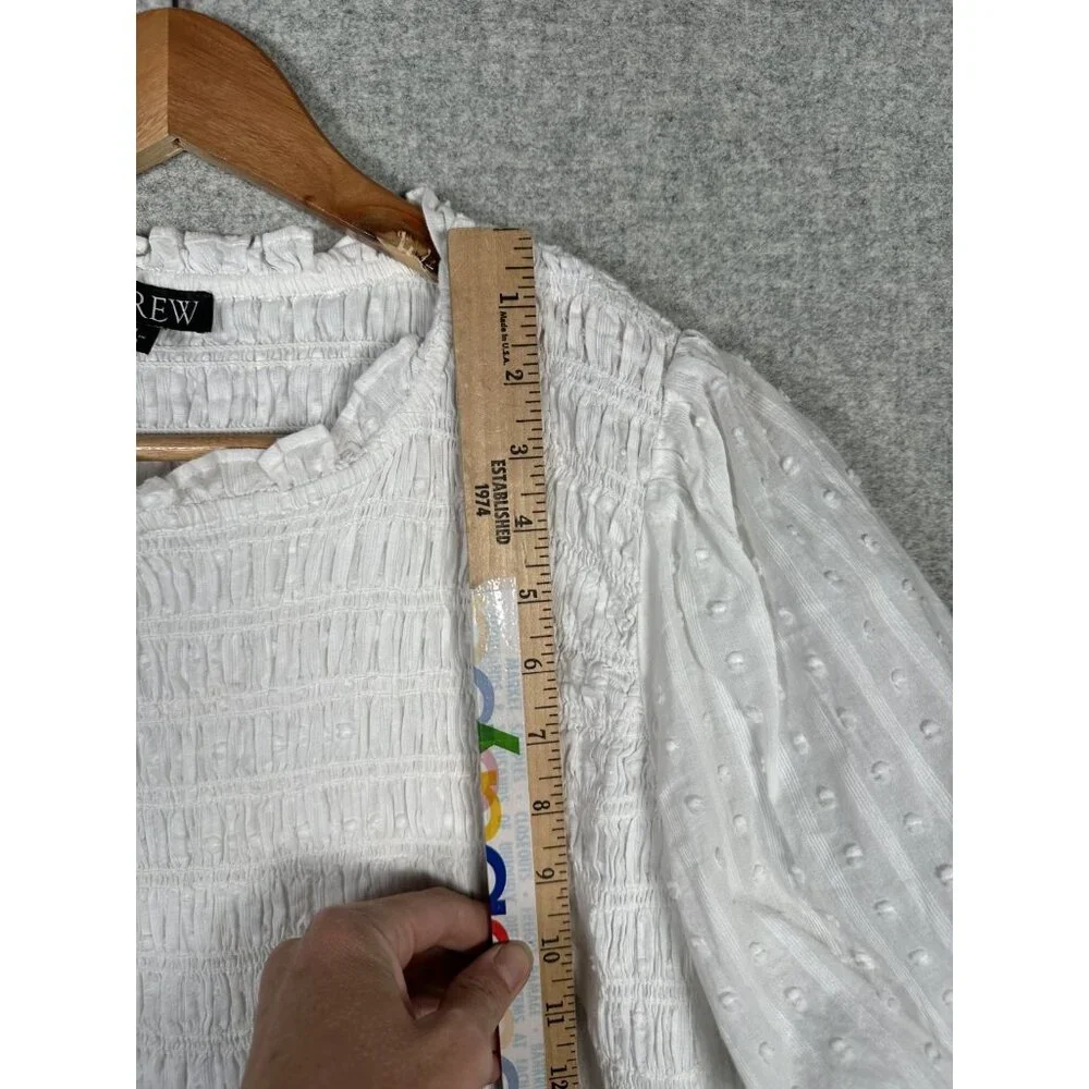 J. Crew Medium Womens Top White Crinkle Stretch Cotton Short Sleeve Boho - Picture 6 of 16